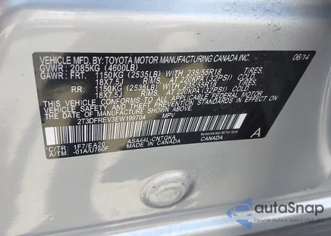 2014 Toyota Rav4 Limited from USA, damaged, VIN 2T3DFREV3EW199704